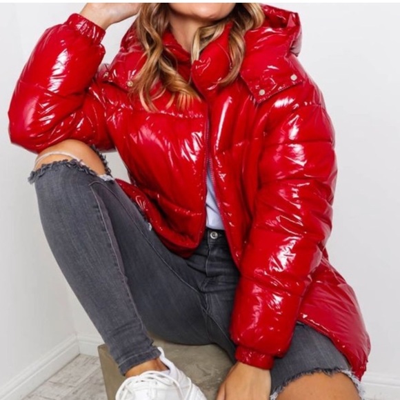 BCBGeneration Shiny Red Puffy Jacket Small - Picture 1 of 16